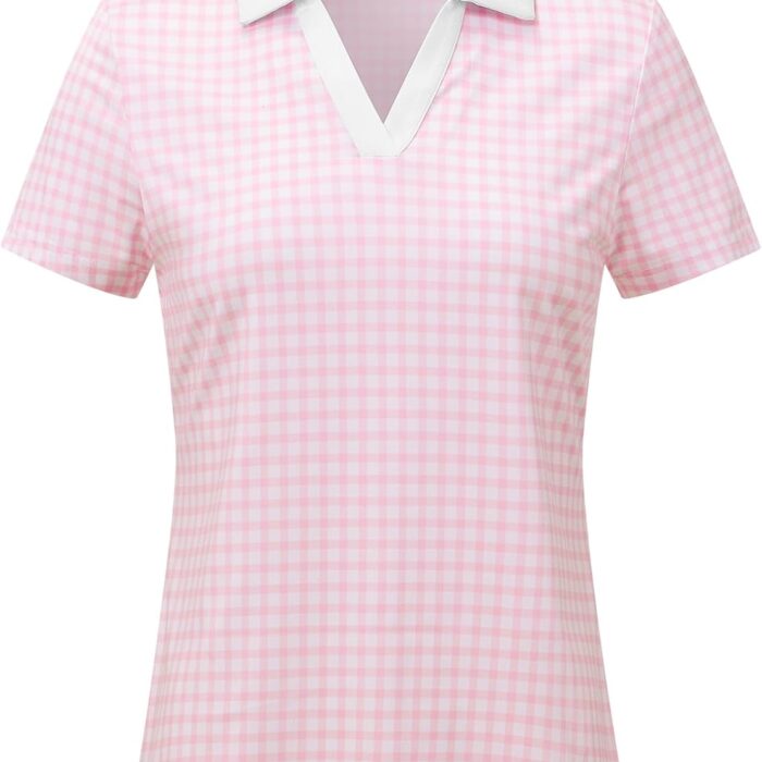 Women's Short Sleeve Golf Tennis Polo Shirts V Neck Collared Workout Tops UV Protection Dry Fit