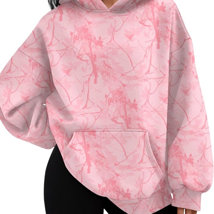 Women's Loose Long-Sleeve Hooded Sweatshirt—Casual Fleece-Lined Pullover (With Pockets)