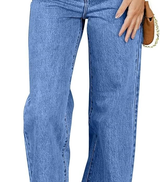 Women's Jeans High Waisted Straight Leg Stretchy Jeans Trendy Loose Wide Leg  Denim Pants with Pockets