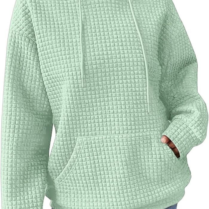 Women's Hoodie – Casual Drawstring Waffle-Knit Pullover/Loose Hoodie (With Pockets)