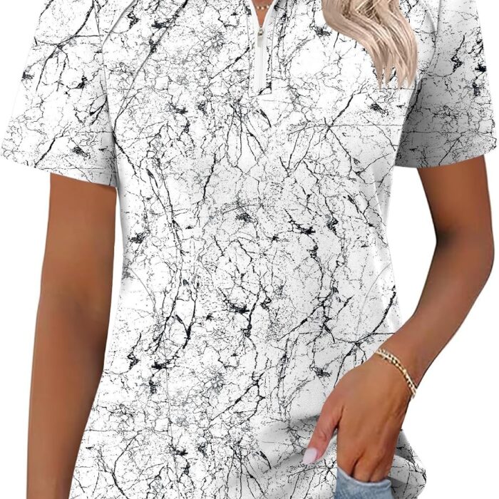 Womens Golf Polo Shirts Summer Short Sleeve 1/4 Zip Tops Moisture Wicking Casual Tennis Activewear with Pockets
