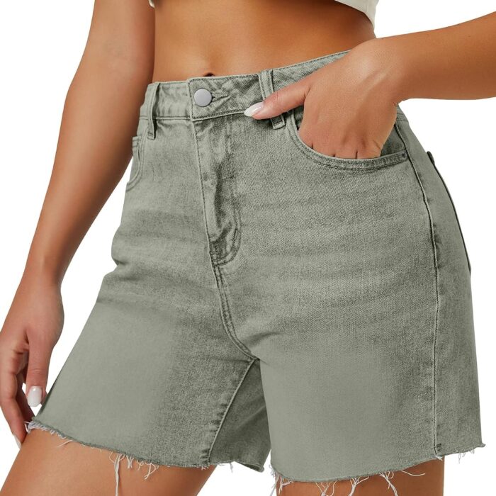 Womens High Waist Jean Shorts Wide Straight Leg Microelastic Long Denim Mom Shorts